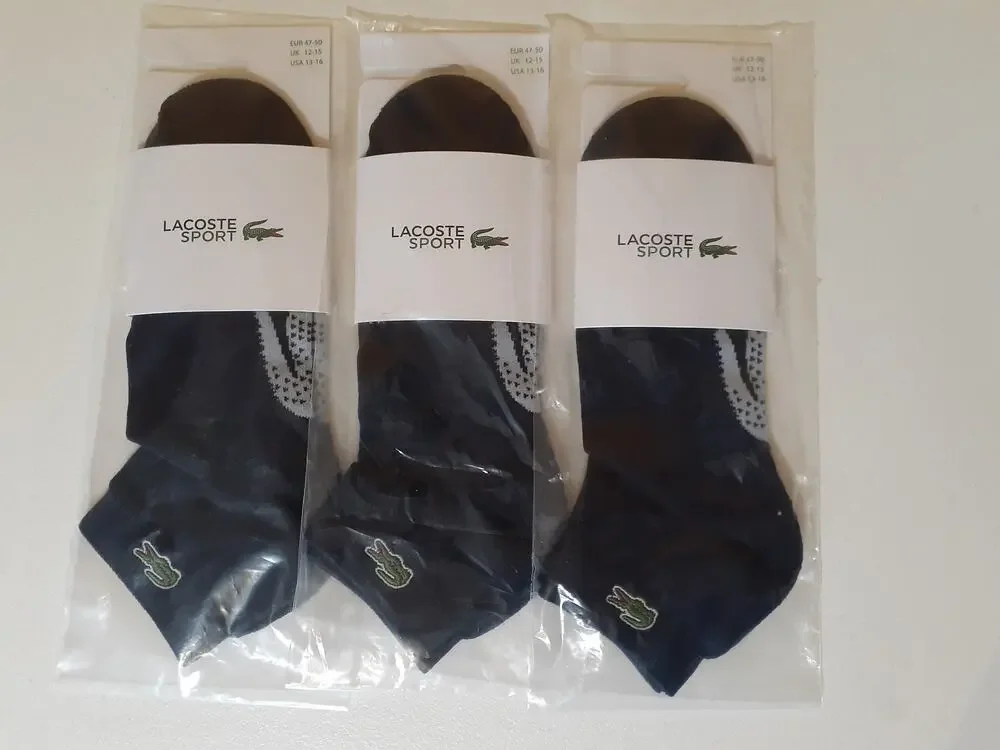 Lacoste Unisex Short Cotton Sport Socks x 3 Navy Blue/Grey Chine 13-16 XL
